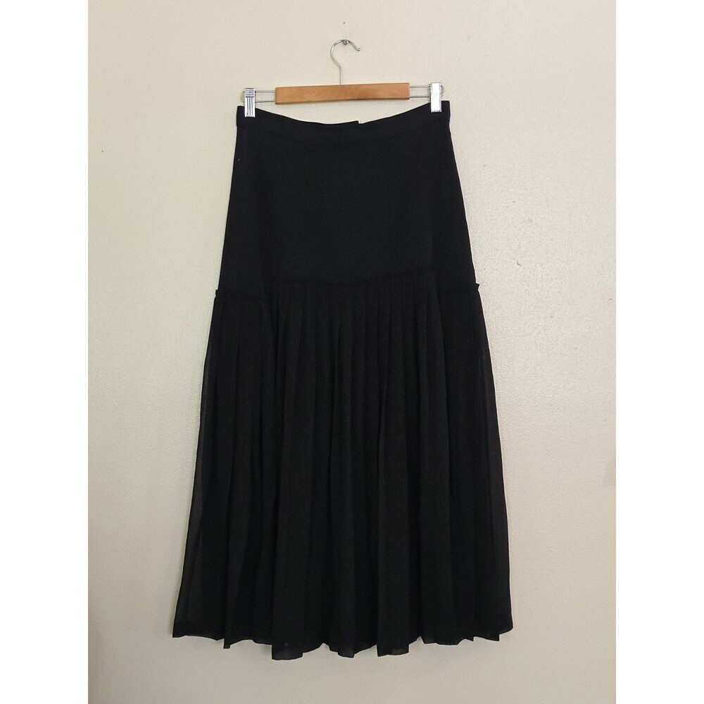 Sandro Pleated Long Midi Skirt Womens 40 US 8 Black A Line Paris Chic Sheer - Picture 8 of 12